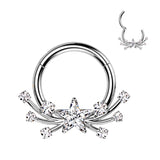 Titanium Hinged Segment Hoop Ring CZ Star Center For Nose Septum Cartilage