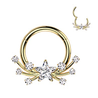 Titanium Hinged Segment Hoop Ring CZ Star Center For Nose Septum Cartilage