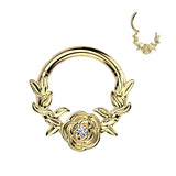 Titanium Forward Facing Rose CZ Segment Hoop Ring Nose Septum Cartilage