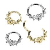 Titanium Forward Facing Rose CZ Segment Hoop Ring Nose Septum Cartilage