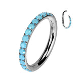 Titanium Hinged Segment Hoop Ring Outward Pave Turquoise Cartilage