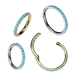 Titanium Hinged Segment Hoop Ring Outward Pave Turquoise Cartilage