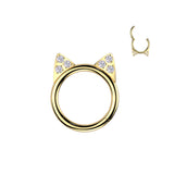 Titanium CZ Paved Kitty Ear Hinged Segment Hoop Ring Nose Cartilage