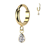 Titanium TearDrop CZ Hinged Segment Hoop Ring Ear Cartilage