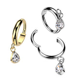 Titanium TearDrop CZ Hinged Segment Hoop Ring Ear Cartilage