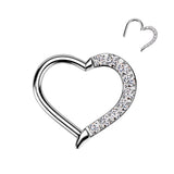 Titanium CNC CZ Heart Hinged Segment Hoop Ring Nose Septum Cartilage