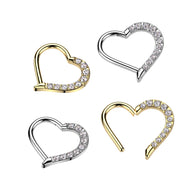 Titanium CNC CZ Heart Hinged Segment Hoop Ring Nose Septum Cartilage