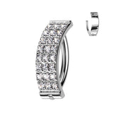 Implant Titanium 3 Pave Line Square CZ Hinged Hoop Belly Button Ring