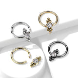 CZ Flat Ball with Clusters Captive Bead Ring Septum Tragus