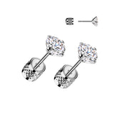 Pair Prong Set CZ & Cylinder Clip Backing Earrings Ear Cartilage Tragus