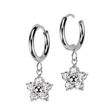 Pair Hinged Hoop Flower CZ Dangle Earrings Ear Cartilage Tragus