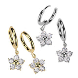 Pair Hinged Hoop Flower CZ Dangle Earrings Ear Cartilage Tragus