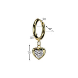 Pair Hinged Hoop Heart CZ Dangle Earrings Ear Cartilage Tragus