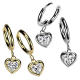 Pair Hinged Hoop Heart CZ Dangle Earrings Ear Cartilage Tragus