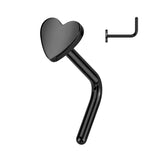 Implant Titanium Flat Heart Top L Bend Nose Stud Ring