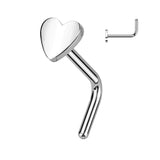 Implant Titanium Flat Heart Top L Bend Nose Stud Ring