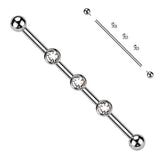 Internally Threaded Titanium Industrial Barbell with Three Flowers