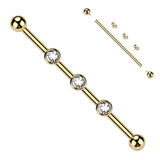 Internally Threaded Titanium Industrial Barbell with 3 CZ Or Opal Set