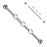 Internally Threaded Titanium Industrial Barbell with 3 CZ Or Opal Set