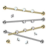 Internally Threaded Titanium Industrial Barbell with 3 CZ Or Opal Set