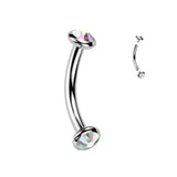 Implant Titanium Internally Threaded Bezel Crystal Or Opal Eyebrow Rings