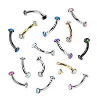 Implant Titanium Internally Threaded Bezel Crystal Or Opal Eyebrow Rings