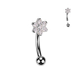 Titanium Curved Barbell With CZ Flower Eyebrow Ear Piercing