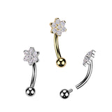 Titanium Curved Barbell With CZ Flower Eyebrow Ear Piercing