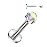 Titanium Prong Set Round CZ Top Lip Labret Tragus 16G