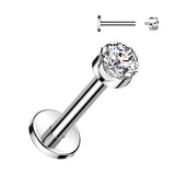 Titanium Prong Set Round CZ Top Lip Labret Tragus 16G