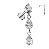 Titanium 3 Teardrop CZ Bezel Set Dangle Top Labret Tragus Helix