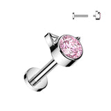 Titanium Internally Threaded Labret With Bezel Set CZ Kitty Top Tragus