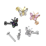 Titanium With CZ Butterfly Top Lip Labret Ear Cartilage Tragus