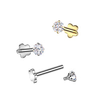 Titanium Prong Set CZ & Flower Base Back Labret Ear Cartilage Tragus