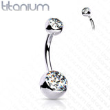 Titanium Internally Threaded Double CZ Belly Button Rings