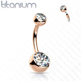 Titanium Internally Threaded Double CZ Belly Button Rings