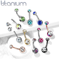 Titanium Internally Threaded Double CZ Belly Button Rings