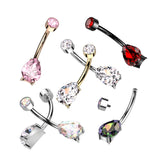 Titanium Internally Threaded Prong Set Pear CZ Belly Button Ring