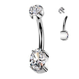 Titanium Prong Set Oval CZ Set Navel Belly Button Ring