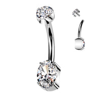 Titanium Prong Set Oval CZ Set Navel Belly Button Ring