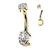 Titanium Prong Set Oval CZ Set Navel Belly Button Ring