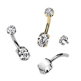 Titanium Prong Set Oval CZ Set Navel Belly Button Ring