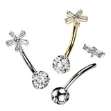 Titanium Prong Set CZ 5 Baguette CZ Flower Top Navel Belly Button Ring