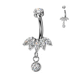 Titanium 5 Marquise CZ Fan& CZ Dangle Belly Button Rings