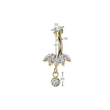 Titanium 5 Marquise CZ Fan& CZ Dangle Belly Button Rings