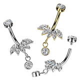 Titanium 5 Marquise CZ Fan& CZ Dangle Belly Button Rings