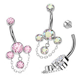 Titanium Bezel Set CZ & Chain Dangle Belly Button Rings