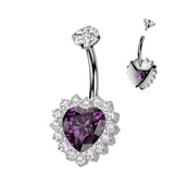 Titanium Belly Button Ring CZ Heart & CNC CZ Pave Edge