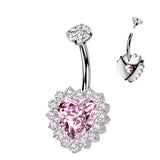 Titanium Belly Button Ring CZ Heart & CNC CZ Pave Edge