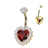 Titanium Belly Button Ring CZ Heart & CNC CZ Pave Edge